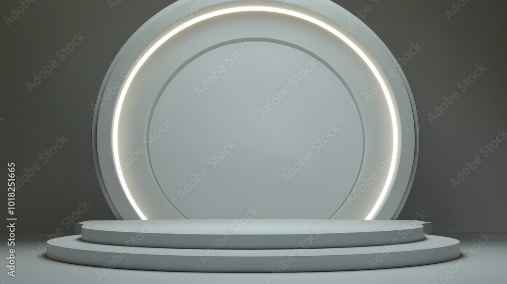 Illuminated White Circular Platform with Three Levels Illuminated White Circular Platform with Three Levels