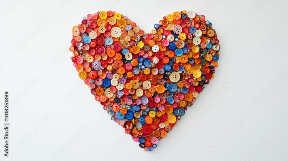 Close-up of a heart shape made from colorful plastic buttons, displayed against a white backdrop. Close-up of a heart shape made from colorful plastic buttons, displayed against a white backdrop.