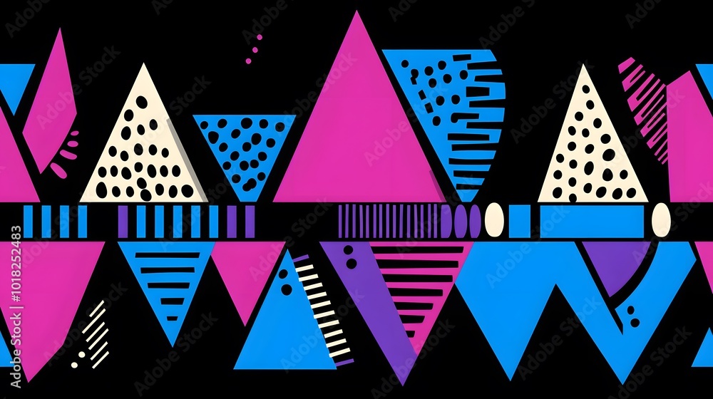 Obraz premium Abstract Geometric Pattern with Triangles Dots and Stripes