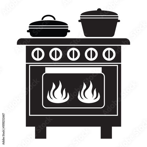 Classic Kitchen Stove with Pots and Flames