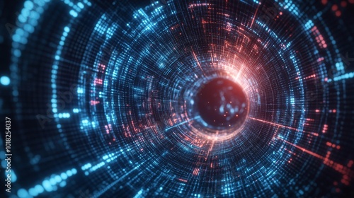 Wallpaper Mural Abstract Digital Tunnel with Blue and Red Lights Torontodigital.ca