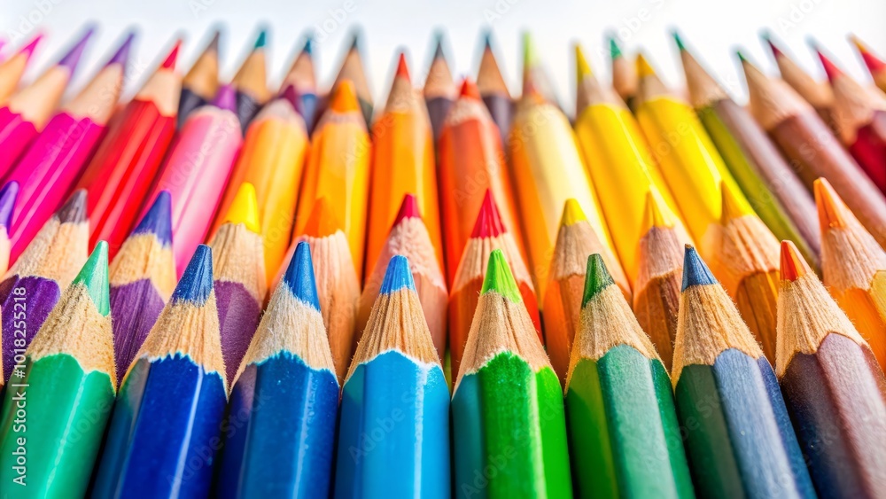 Vibrant pencils set against a pristine white background, showcasing an array of colors ideal for creative projects. Perfect tools for artists looking Vibrant pencils set against a pristine white background, showcasing an array of colors ideal for creative projects. Perfect tools for artists looking