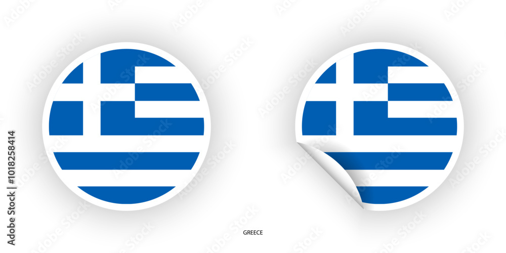Greece sticker flag in circle shape and circle peeled shape on white background. Greece flag icon in circular form
Greece sticker flag in circle shape and circle peeled shape on white background. Greece flag icon in circular form