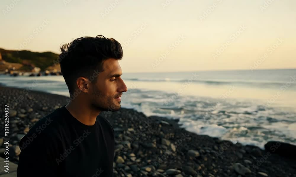 Turkish Man Enjoying Waves at Dawn by the Shore Turkish Man Enjoying Waves at Dawn by the Shore