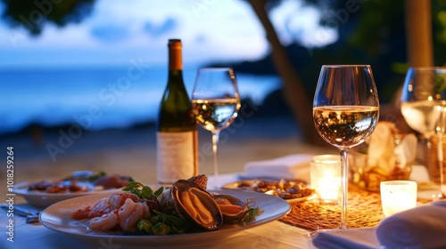 Romantic Beachside Dinner with Seafood and Wine