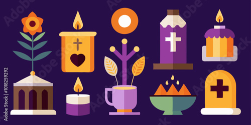 Vibrant collection of flat elements celebrating all souls day traditions