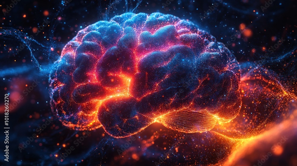 A vibrant, glowing brain illustration representing neural activity. A vibrant, glowing brain illustration representing neural activity.