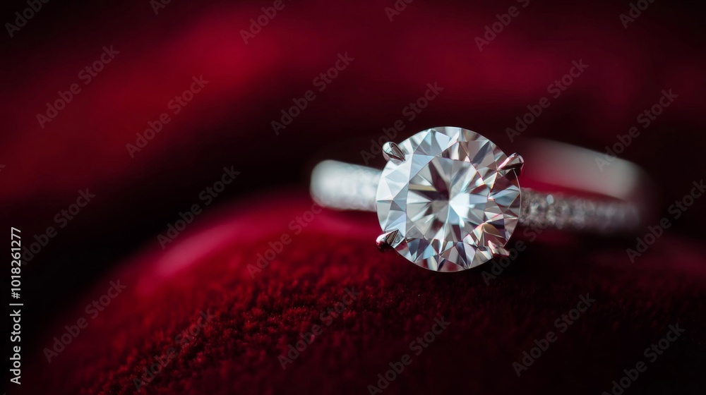 Diamond Engagement Ring on Red Velvet Diamond Engagement Ring on Red Velvet