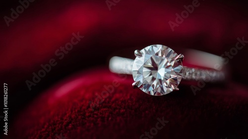 Diamond Engagement Ring on Red Velvet