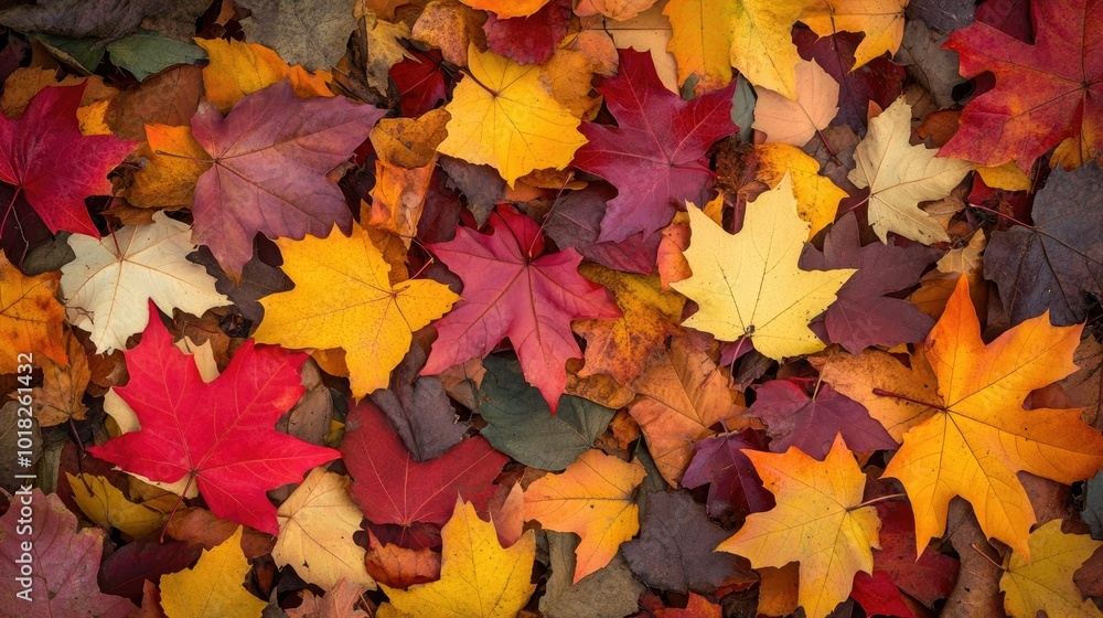 Colorful autumn leaves in a thick pile on the forest floor, with warm hues of red, orange, and yellow Colorful autumn leaves in a thick pile on the forest floor, with warm hues of red, orange, and yellow