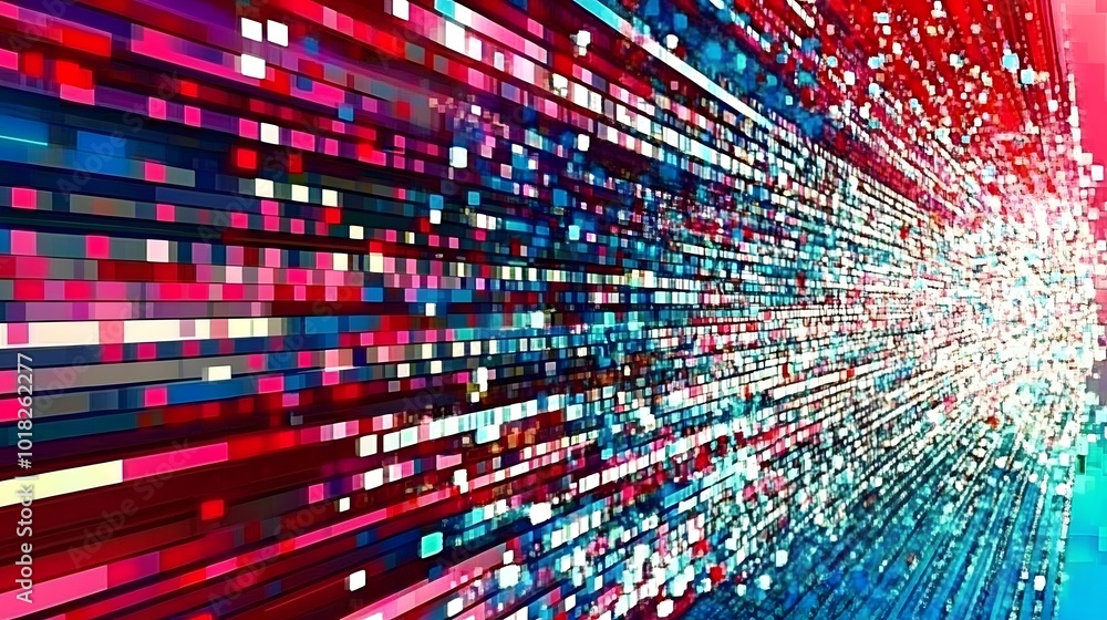 Obraz premium Abstract Pixelated Digital Pattern Red Blue Lights Background
