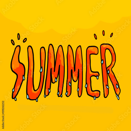 Summer text character design on summer season with sweating hot weather concept.
