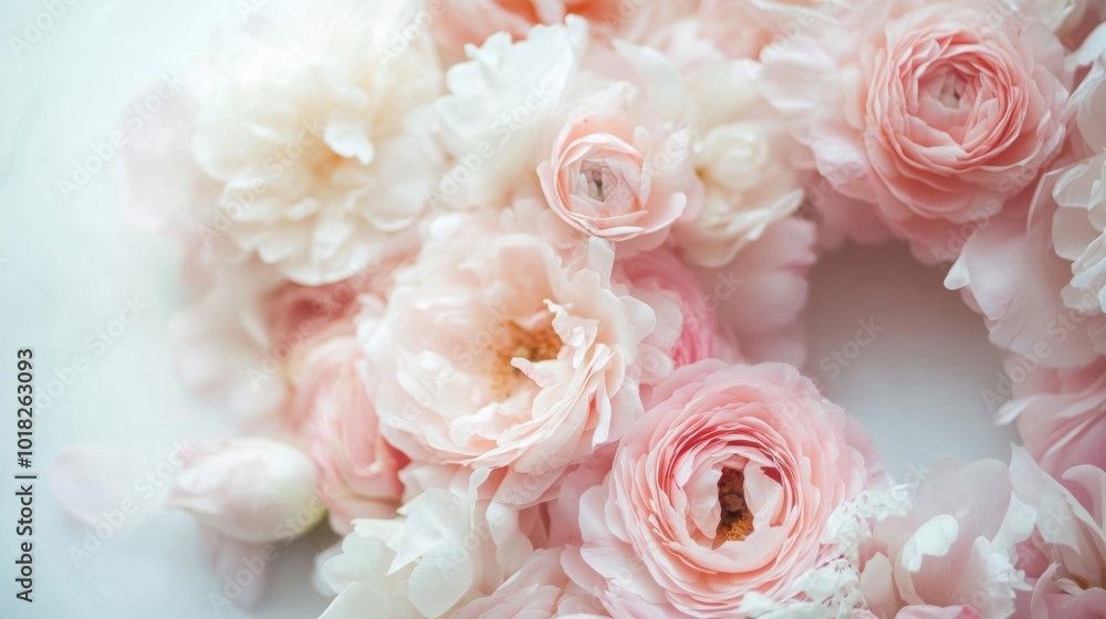 Soft Pink and White Flower Bouquet with a Circular Frame Soft Pink and White Flower Bouquet with a Circular Frame
