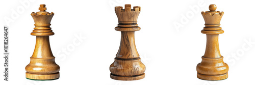 Wooden chess pieces isolated on transparent PNG background image perfect for board game illustrations or strategy-themed designs