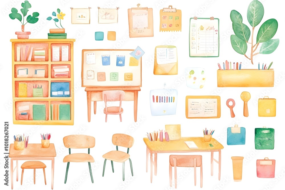 Fototapeta premium Delicate watercolor clipart set featuring intricate designs, ideal for creative projects, invitations, and artistic expressions.