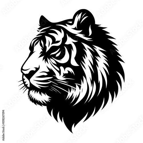 Tiger head silhouette isolated on white background.