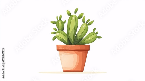 Green Cactus Plant in Orange Pot Illustration