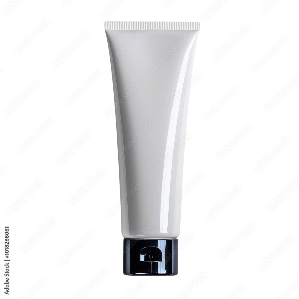 A tube of white cream is sitting on a white background A tube of white cream is sitting on a white background