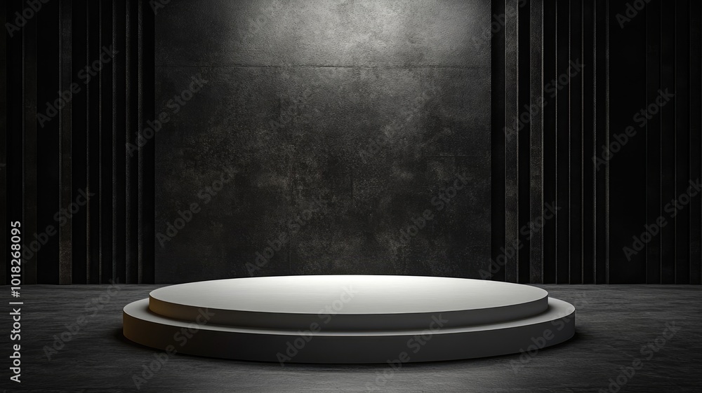 A Two-Tiered White Pedestal on a Black Concrete Background A Two-Tiered White Pedestal on a Black Concrete Background