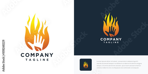 fire hand vector logo design illustration. icon logo hand with fire	
