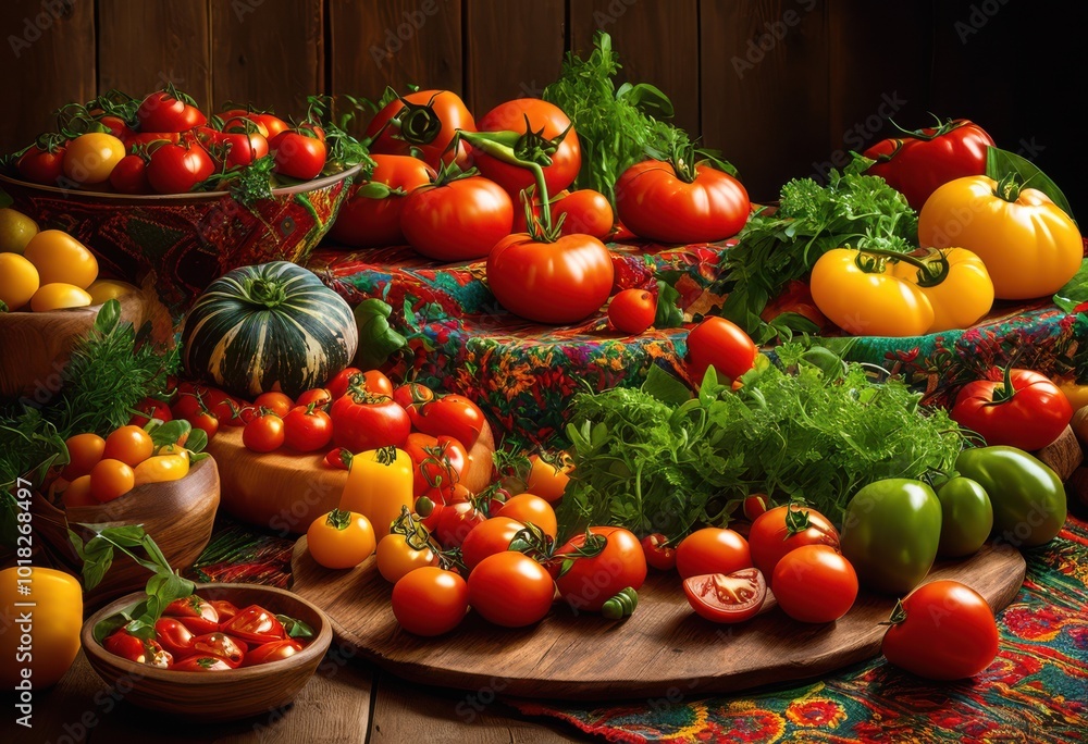 vibrant food arrangement colorful surface showcasing abundance fresh ingredients textures, display, fruits, vegetables, gourmet, healthy, salad, cuisine vibrant food arrangement colorful surface showcasing abundance fresh ingredients textures, display, fruits, vegetables, gourmet, healthy, salad, cuisine