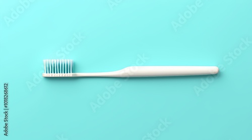 A Clean, White Toothbrush Resting on a Solid Teal Background Highlighting Dental Hygiene Essentials