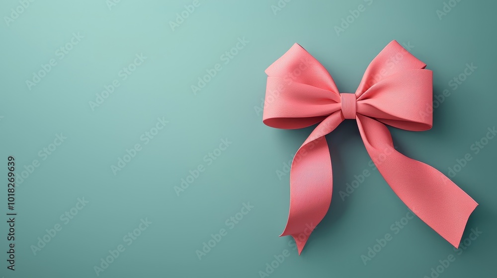 Elegant pink bow on a teal background, perfect for gifts and decoration. Elegant pink bow on a teal background, perfect for gifts and decoration.