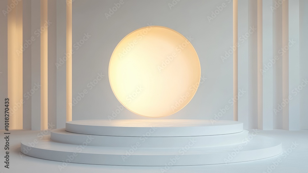 Fototapeta premium White Circular Platform with Glowing Oval Behind It