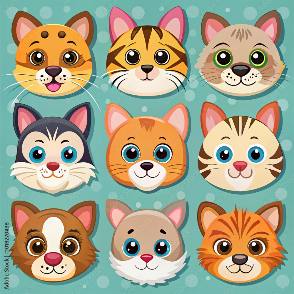 Fototapeta premium set of funny cartoon cats,Ai generated 