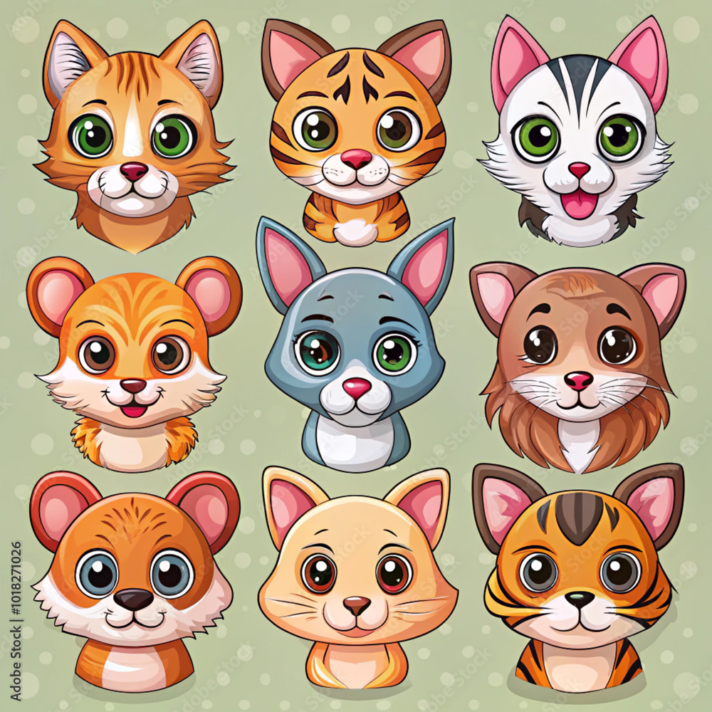 set of funny cartoon cats,Ai generated set of funny cartoon cats,Ai generated