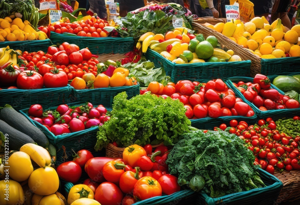 colorful display fresh produce highlighting health benefits through vibrant visual elements nutritional richness, colors, fruits, vegetables, freshness colorful display fresh produce highlighting health benefits through vibrant visual elements nutritional richness, colors, fruits, vegetables, freshness