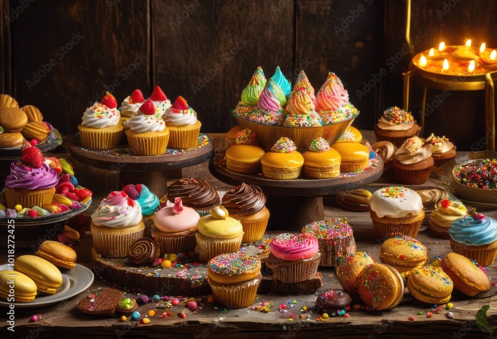 vibrant artful display colorful indulgent junk food spread featuring diverse treats tantalizing pastries, appetizers, snacks, finger, foods, hors vibrant artful display colorful indulgent junk food spread featuring diverse treats tantalizing pastries, appetizers, snacks, finger, foods, hors