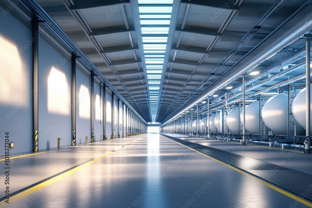 Industrial Interior with Tanks and Yellow Lines. Industrial Interior with Tanks and Yellow Lines.