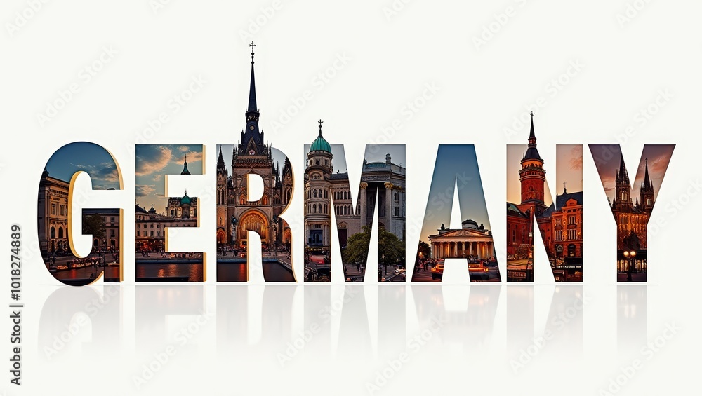 Obraz premium Colorful Representation of Germany With Iconic Landmarks During Sunset