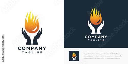 fire hand vector logo design illustration. icon logo hand with fire	
