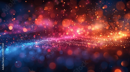 Colorful Bokeh Lights on Dark Background, Glowing Light Effect, Christmas, New Year, Party Design