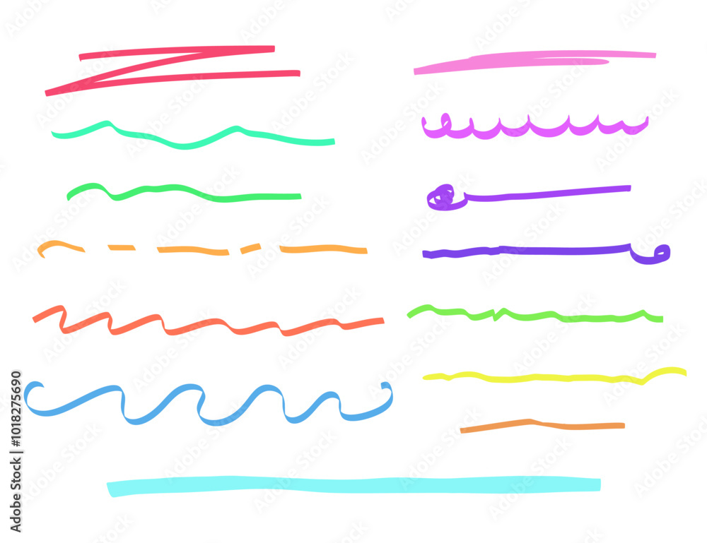 Obraz premium Marker underlines set, brush pen hand drawn color illustrations. Lines collection isolated on white.