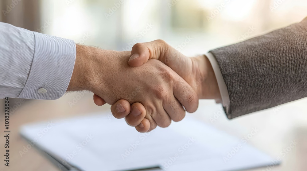 Handshake between two professionals in an office setting. Handshake between two professionals in an office setting.