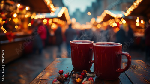 Mulled wine cups on a christmas market