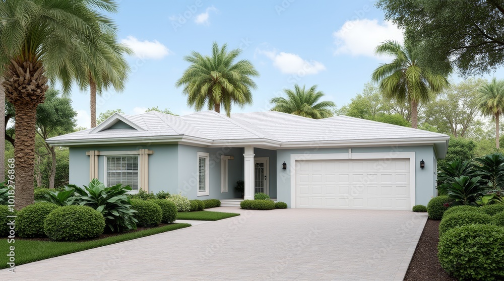 Modern Bungalow With Lush Landscaping in a Sunny Tropical Setting, Perfect for Relaxation Modern Bungalow With Lush Landscaping in a Sunny Tropical Setting, Perfect for Relaxation