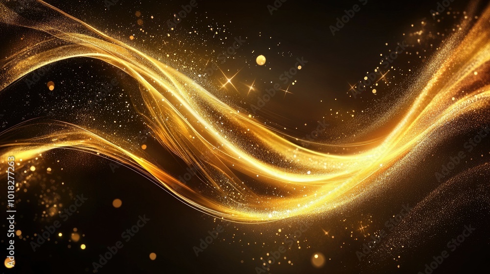 Elegant golden waves curving and flowing across a dark abstract background, with glowing highlights and subtle textures Elegant golden waves curving and flowing across a dark abstract background, with glowing highlights and subtle textures