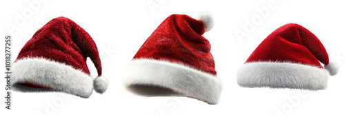 Red Santa hat isolated on transparent PNG background image perfect for Christmas-themed illustrations or holiday designs photo