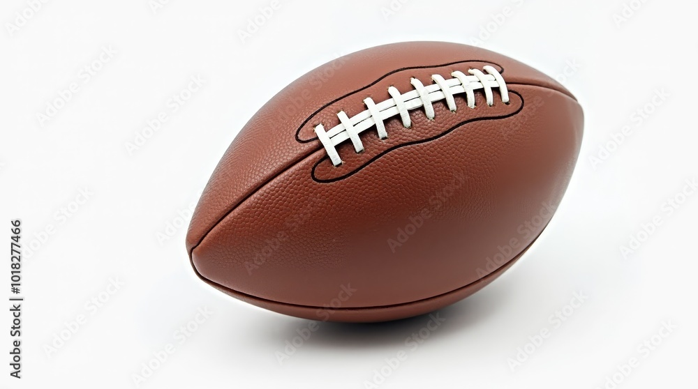 A Well-Crafted Brown Football Resting on a Clean, White Surface Ready for Play or Display A Well-Crafted Brown Football Resting on a Clean, White Surface Ready for Play or Display
