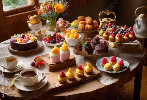 Wallpaper Mural charming still life display featuring whimsical desserts vibrant colorful pastries playful arrangement intricate details, rainbow, lgbtq, lgbt, pride Torontodigital.ca