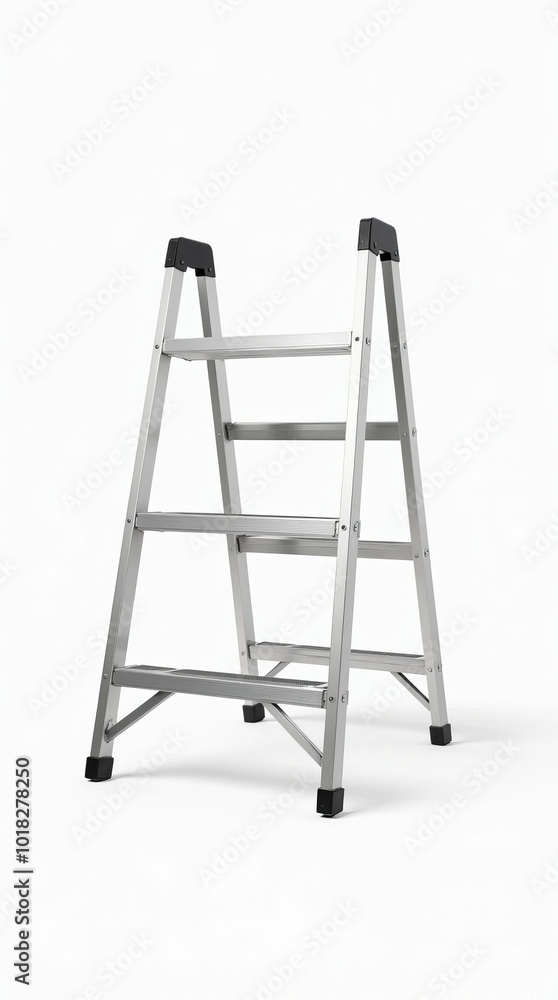 A Sturdy Aluminum Step Ladder Ready for Home Improvement Tasks in a Well-Lit Indoor Setting A Sturdy Aluminum Step Ladder Ready for Home Improvement Tasks in a Well-Lit Indoor Setting