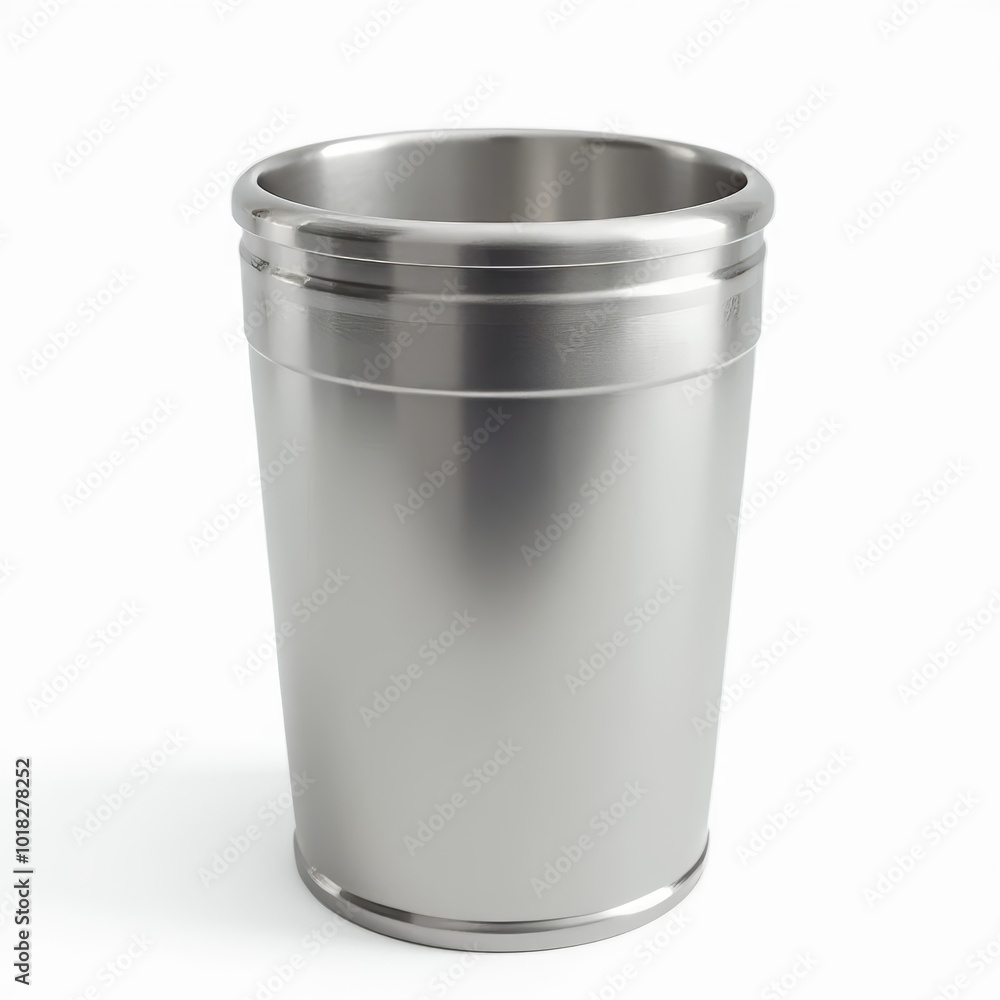 A Sleek Stainless Steel Waste Bin Placed on a Clean Surface for Modern Home or Office Use A Sleek Stainless Steel Waste Bin Placed on a Clean Surface for Modern Home or Office Use