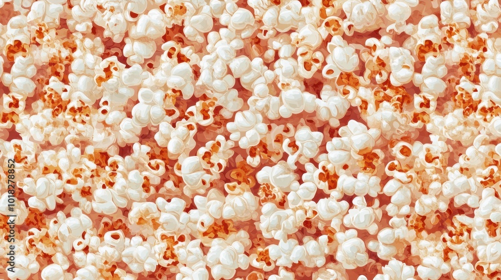 A detailed, seamless pattern of popcorn in a repeating design, creating a tasty, textured background for snack and cinema themes. A detailed, seamless pattern of popcorn in a repeating design, creating a tasty, textured background for snack and cinema themes.