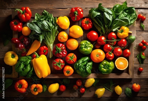 vibrant fresh produce arrangement featuring colorful fruits vegetables textured surface, display, organic, healthy, bright, textures, salad, gourmet, meal