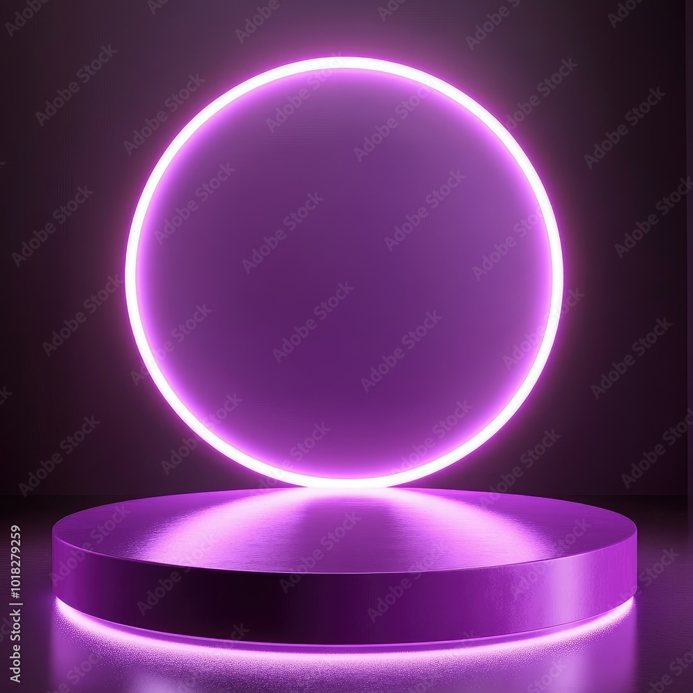 Purple Neon Circle Light Above Platform Purple Neon Circle Light Above Platform