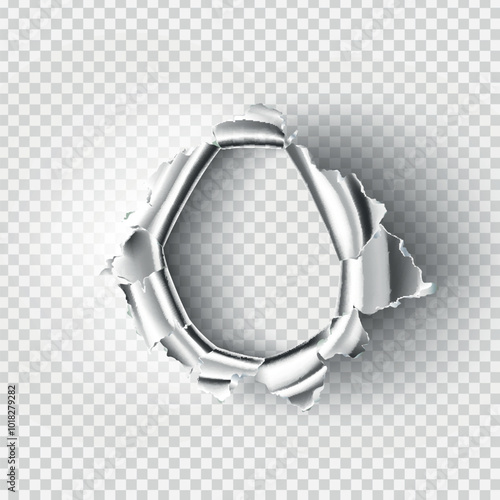 ragged Hole torn in ripped metal on transparent background